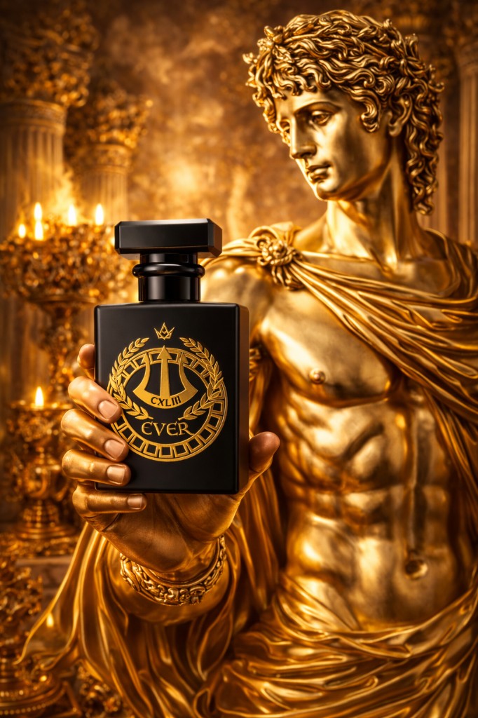 Classical statue with 143 4 EVER cologne